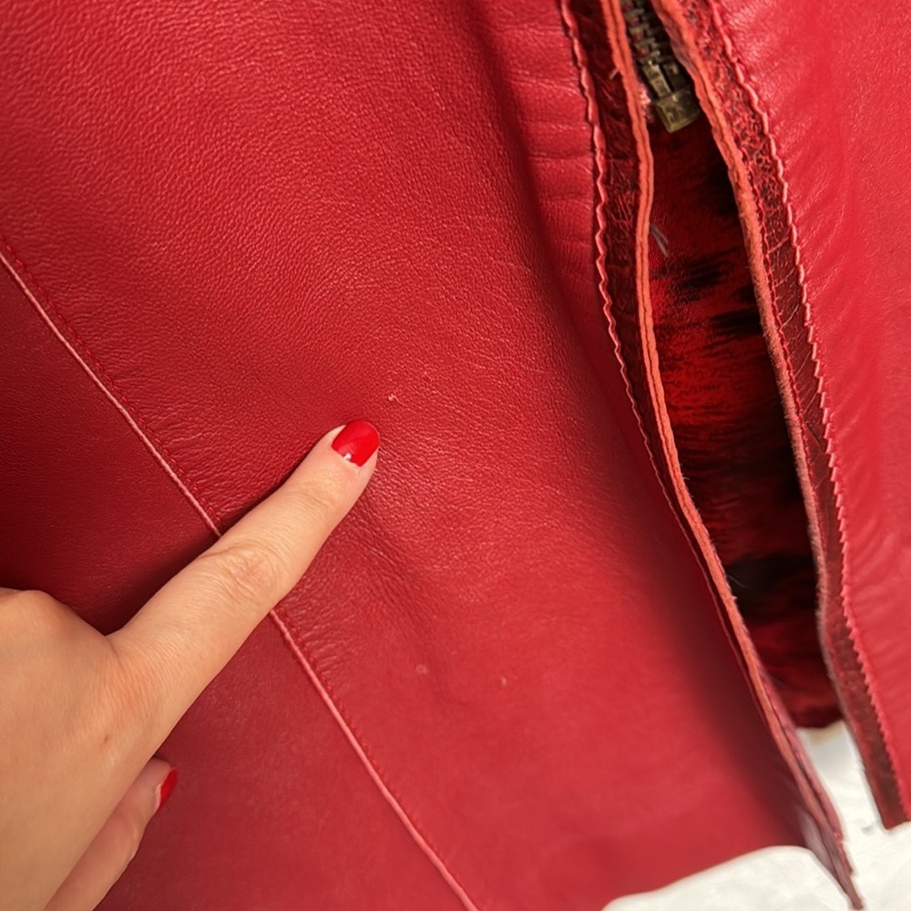 Vintage Retro Red Leather Jacket Longline Trench Old School 90s‎ Y2K Spice Girls - Picture 7 of 14